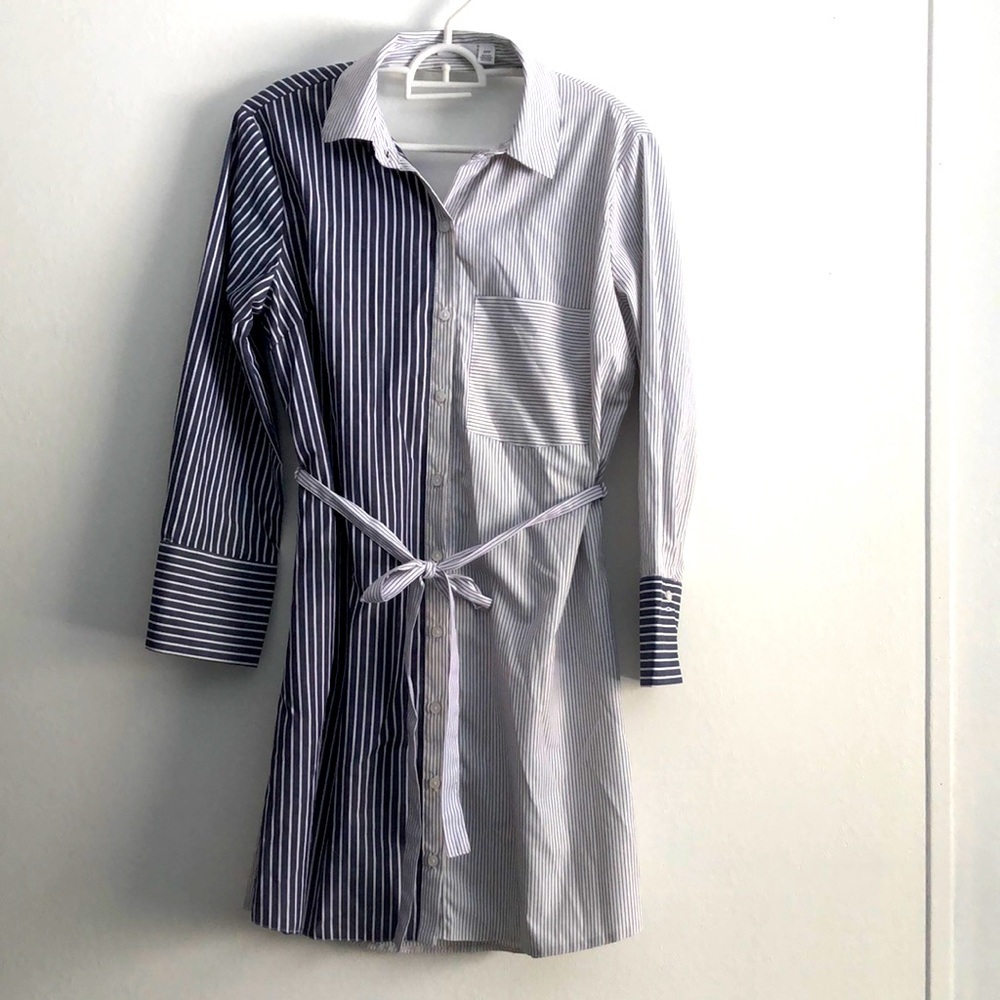 Ripe Womens Mini Dress Size Small Stripes Blue Tunic Dress Shirt Belt